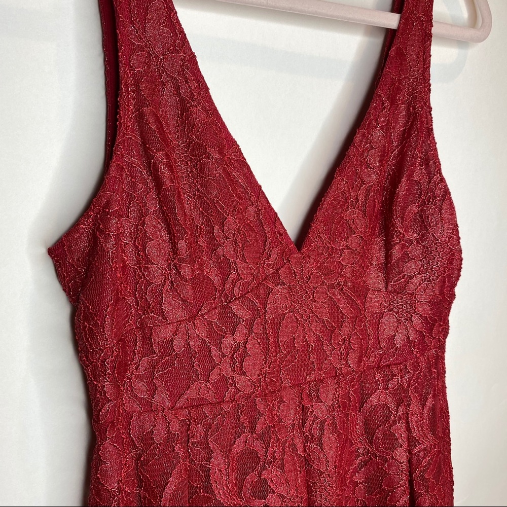 Free People Red ❤️ Lace V-neck Dress with Shimmer - Picture 4 of 13